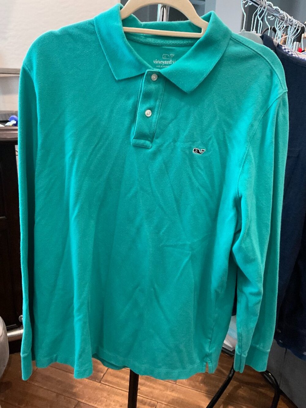 Vineyard Vines Men's L Long Sleeve Polo Teal Whale